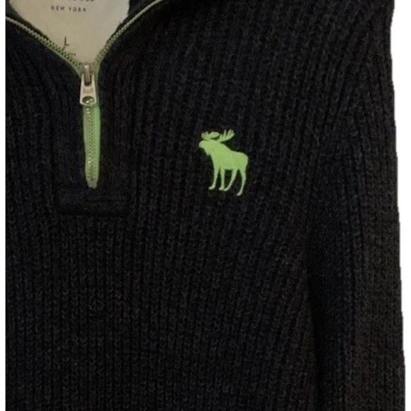 Y2k Abercrombie Fitch 1/2 Zip Sweater Slim L Fisherman Pullover Gray Green Logo - Picture 8 of 11